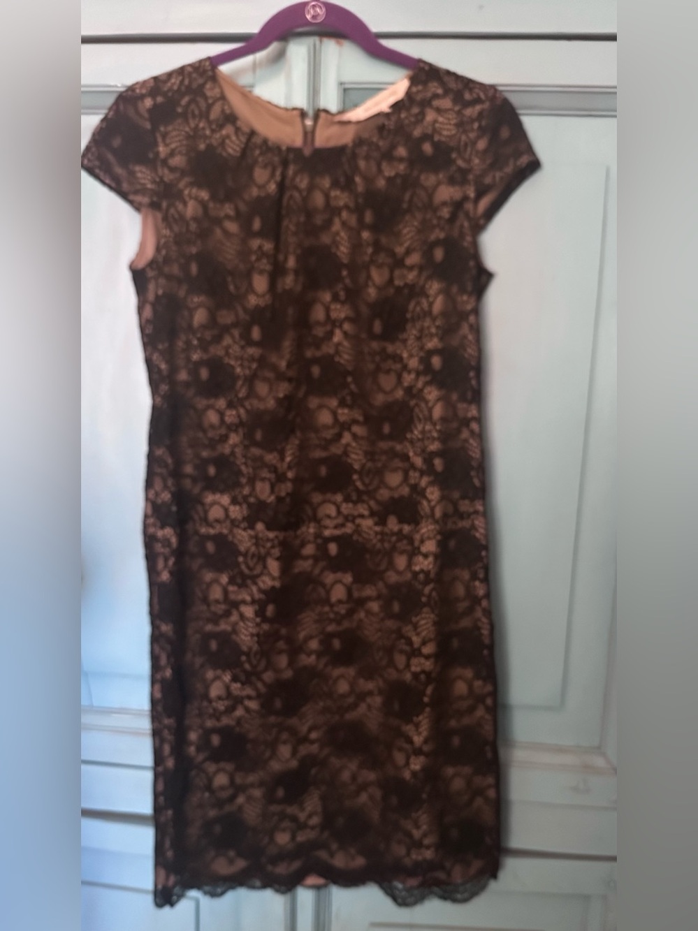 Gerard Darel Black Lace Dress with Nude Underlay